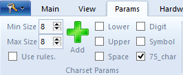 Params for 75 most used characters